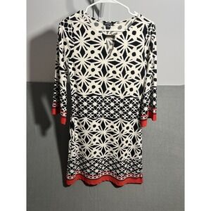 Lavanya Women's Black White Red Geometric Print Keyhole Neck Knit Dress Size S